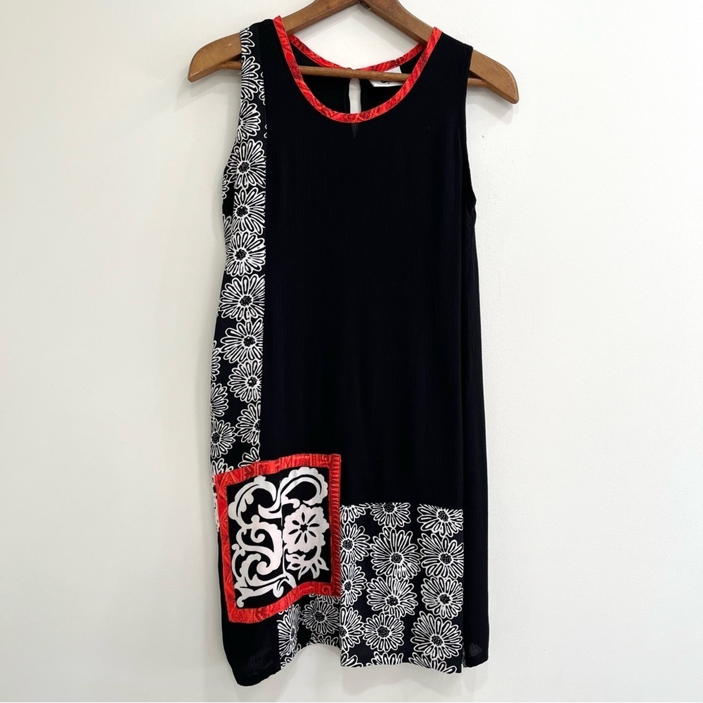 Vintage Hilo Hattie black red mod textured shift dress size small